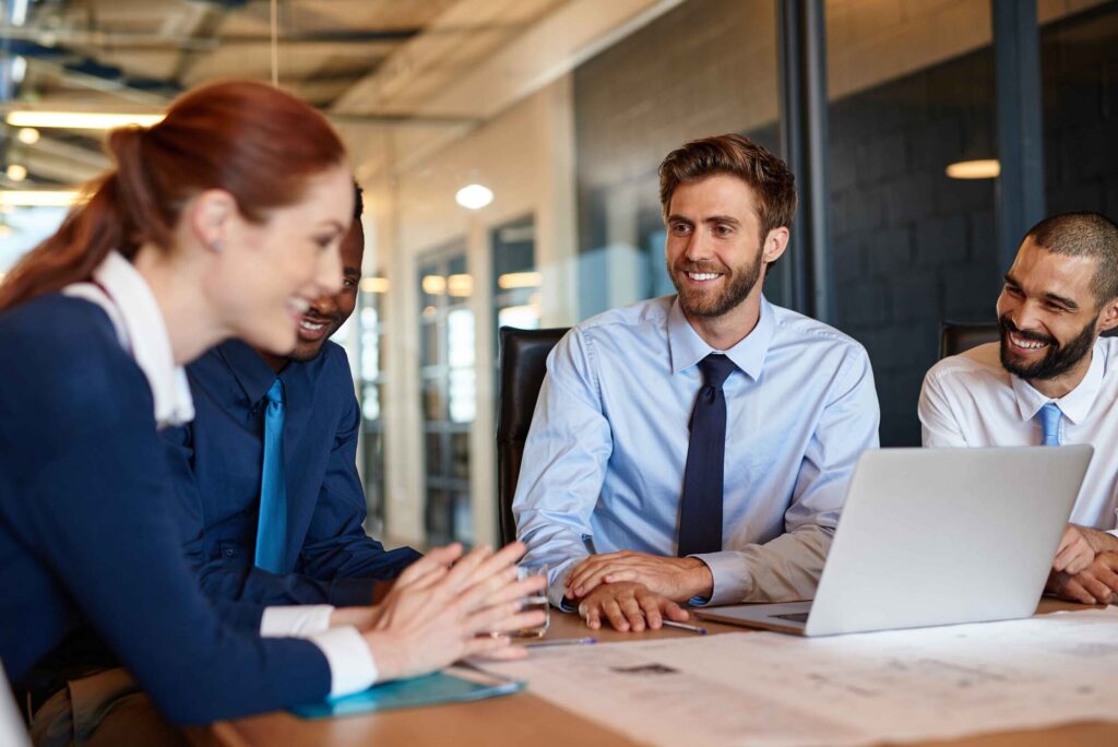 Business meeting with four professionals.